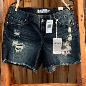 NWT, Women’s, Torrid, Size 10, denim shorts with patriotic detail & fringe hem